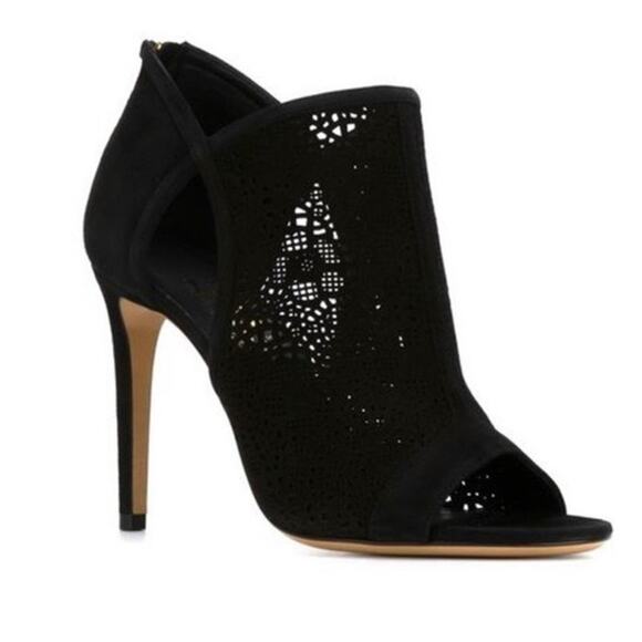 Salvatore Ferragamo Gayle Black Suede Laser-Cut Out Ankle Booties sz. 10B - Picture 1 of 10